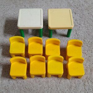 Little Tikes   2 Tables +  8 Chairs  Dollhouse furniture Vintage